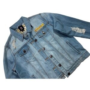 NFL Team Apparel Minnesota Vikings Distressed Denim Jacket Light Wash Men's Sz L